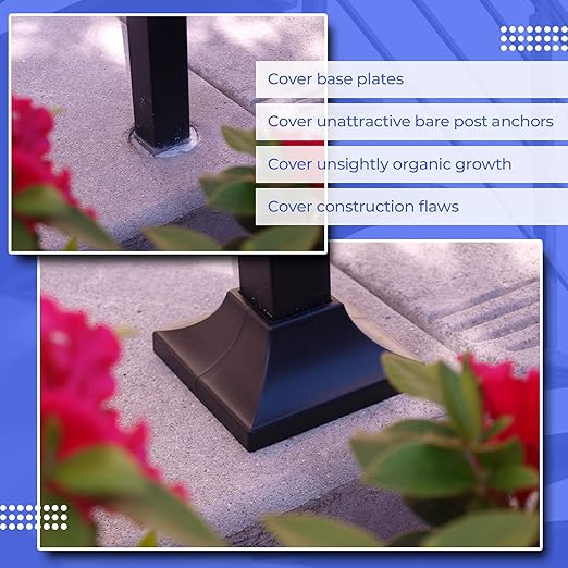 Deck Post Base Cover Durable, Snap-Together Shoe Base Instantly Transforms Hand & Stair Rail Feet Porch, Stair & Deck Brackets Cover UV-Resistant ABS Plastic (Black)