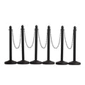 Montour Line Plastic Stanchion Black 2.5 Inch Diameter with 50 Foot Chain, 6-Pack, Crowd Control Barriers