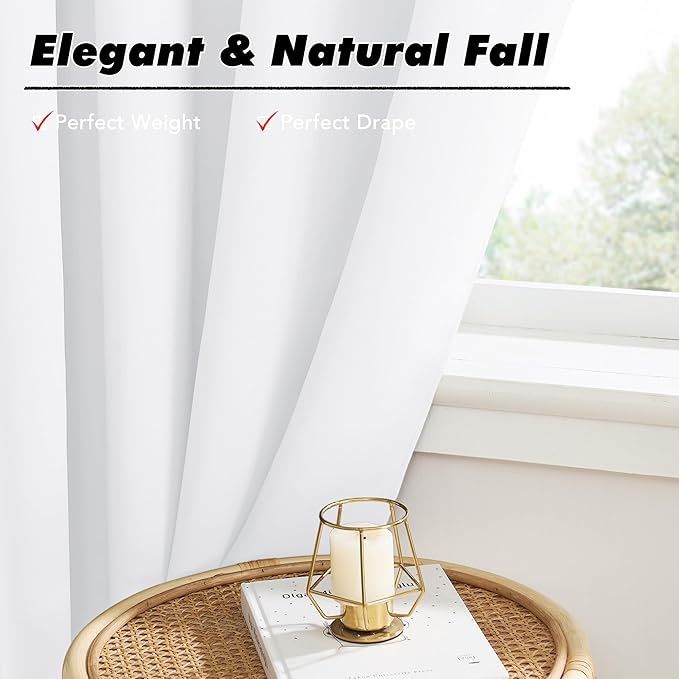 KGORGE Bedroom Curtains 2 Panel Sets, Room Darkening Thermal Insulated Noise Reducing Energy Efficiency Small Window for Bedroom Living Room, Back Tab Rod Pocket, W52 x L54, White