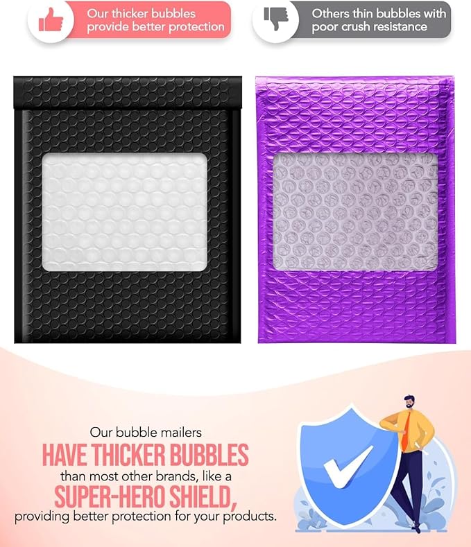GSSUSA Black Bubble Mailers 8.5X12 Inches 240 Pack, Padded Poly Bubble Mailer, Large padded Envelopes Strong Adhesion Bubble Envelopes,Self-Seal Mailing Envelopes for Small Business,Package Supplies