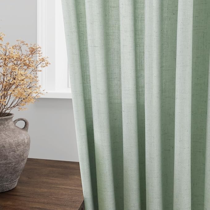Nanspring Linen Curtains 108 Inches Long for Living Room Bedroom 2 Panels Set Aqua Green Extra Long Back Tab Curtain Light Filtering Sheer Drapes Floor to Ceiling Curtain for Large Windows 52x108