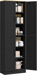 HOMCOM 67" Freestanding Kitchen Pantry, 4-Door Storage Cabinet Organizer with Adjustable Shelves, Kitchen Cabinet with Doors and Shelves, Distressed Black