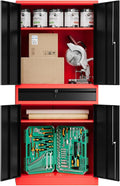 71" Metal Cabinet-Black&Gray Heavy Duty Storage File Cabinet Steel Tool Cabinets with Shelves, Lockable Doors and Drawers- for Garage, Pantry, Warehouse - Assembly Required