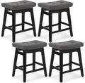 Counter Height Bar Stools Set of 4 for Kitchen Counter Farmhouse Modern Barstools with Faux Leather Upholstered Backless Seat and Solid Wood Legs 24 inch Bar Chairs, Grey + Black