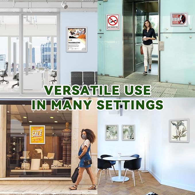 8.5" x 11" Acrylic Sign Holder Wall Mount, Self Adhesive Wall Sign Holder,Clear Plexiglass Sign Holder Window/Door Sign Holder,No Drilling,Silver 6 pack