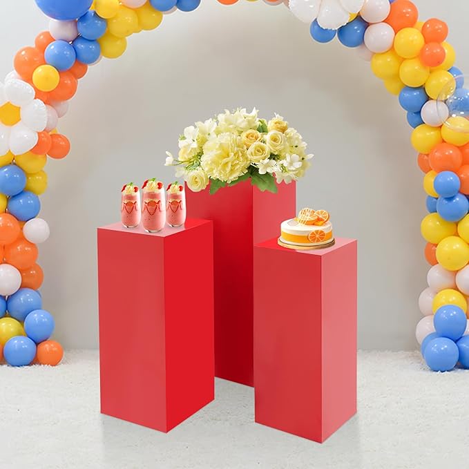Cake Pedestal Stands for Party 3PCS Dessert Table Display Plinth Pillars Red Square Pedestal Stands for Wedding Sculpture Display Column Decoration Cube (3PCS-Square-Red)