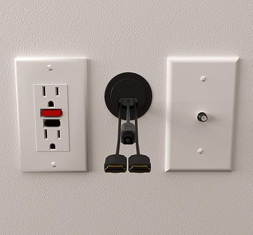 2PK Black Patented: Only Cable, Wire, Cord Management Tool-Free Self-Securing/Locking Grommet and with Cap Slider, for Walls, Ceilings, Desks - Used for All Surfaces 3/8" to 1" Thick. Made in USA
