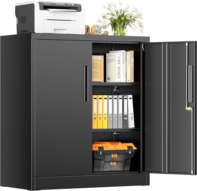 INTERGREAT Metal Garage Storage Cabinet, 36" Lockable Storage Cabinet with 2 Doors and 2 Adjustable Shelves, Steel Black File Cabinet Great for Home Office, Garage, Warehouse, Study Room