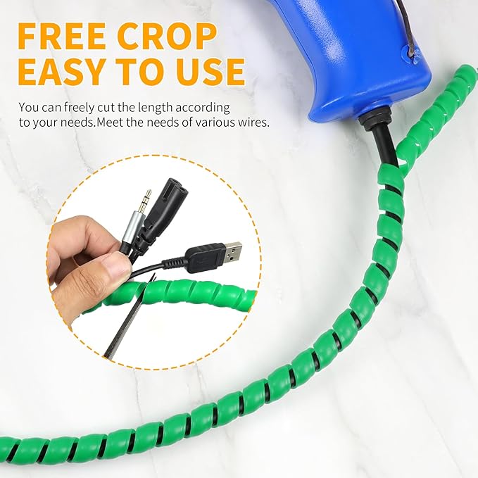 Spiral Cable Wrap, 16.4ft, 33ft Wire Protection Sleeve Cover Cable Organizer Pipe Flexible Spiral Wrap Winding Tube Prevent Cat from Chewing Cables (Green, 10mm (3/8")-33ft)