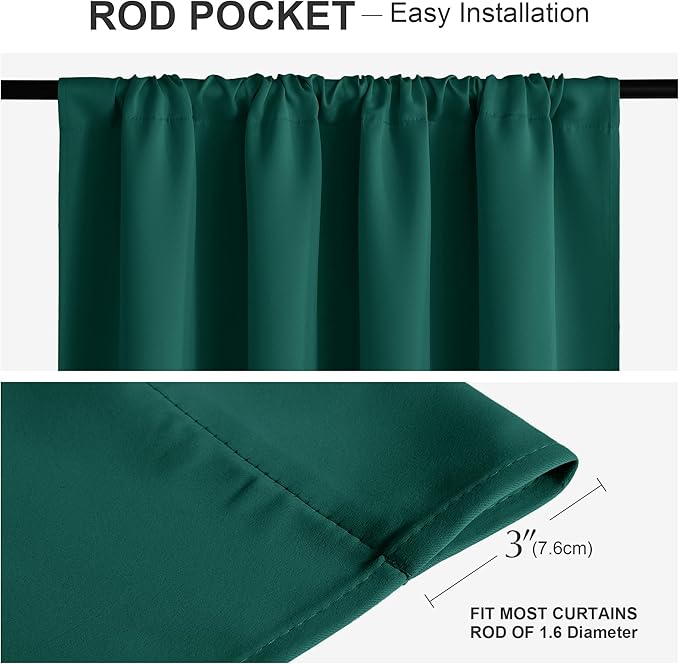 PONY DANCE Blackout Curtain Panels - Window Drapes Light Block Decorative Draperies Thermal Insulated Energy Saving for Home, 42 x 72 Inches, Hunter Green, 2 Pieces