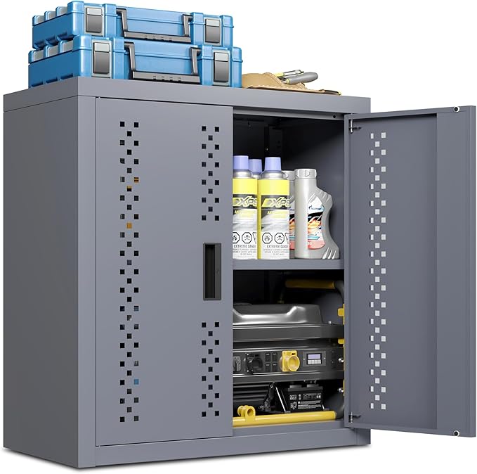 Metal Garage Cabinet, Storage Cabinets, Floating Garage Tool Cabinet with 2 Doors and Adjustable Storage Shelves, Heavy-Duty Tool Organizer for Warehouse, Basement, Kitchen