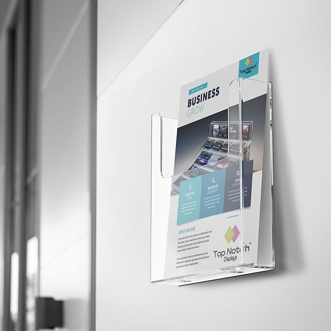 Acrylic Brochure Holder for Wall Mounting, Clear Display for 8.5" x 11" Flyers, Literature Holder for Magazines, Pamphlets, Menus, Includes Screws & Plastic Anchors – Pack of 8