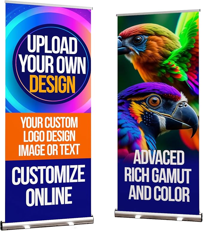 33x81 Custom Retractable Banner Stand Signs READY IN 1 DAY Pull up Roll up Portable & Personalized Display with travel case for Business and Trade Shows Advertising and Promotion