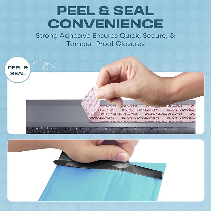 Light Blue 10x13 Inch Poly Bubble Mailers |Self Seal Padded Envelopes for Thick books | Cushioned Bubble Mailer | Usable Size 9.5x13 Inch | Waterproof Lightweight Mailing Shipping Bags | 200 Pack Bulk