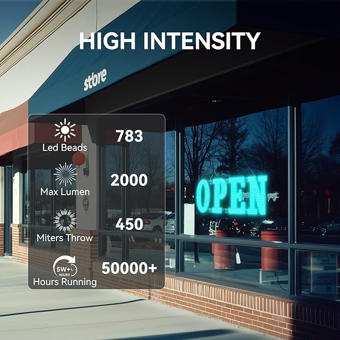Large LED Open Signs for Buiness with 13 Scene Modes, 40" x 14" Unique Design Ice Blue Open Sign for Business Hour Open Sign for Window Stores Retail and Restaurant