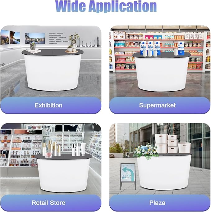Portable Tradeshow Podium Table, 51.97x15.75x35.43Inch Curved Pop Up Table Foldable Retail Bar Table Reception Desk Speech Stand with Storage Rack for Checkout Exhibition Promotion Retail