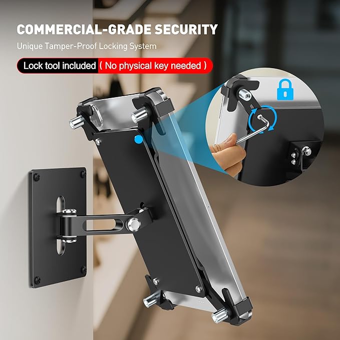 AboveTEK Universal Tablet Wall Mount, Anti-Theft iPad Mount with Locking Enclosure for 9.7"-13" Screen, Heavy-Duty Aluminum Kiosk for Business POS Display, Adjustable 360° Swivel & Tilt VESA Mount