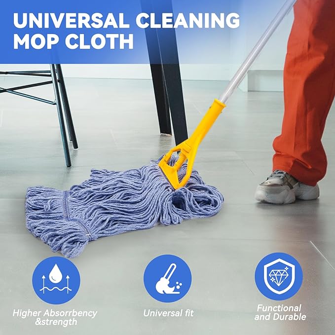 Commercial Heavy Duty Mop Heads Replacement for Rubbermaid: 6 Packs 24oz Industrial Wet Mop Head for Floor Cleaning - Commercial Products Looped End String Head Refills