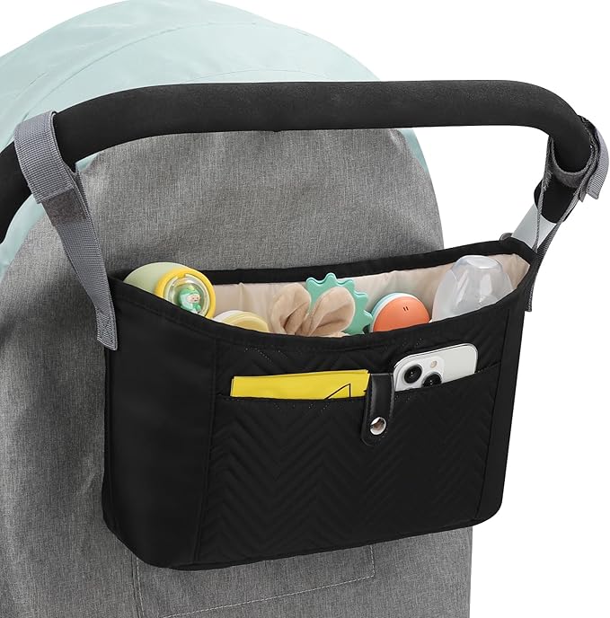 Accmor Universal Stroller Organizer, Stroller Bag Stroller Caddy Organizer, Stroller Accessories Fits for Uppababy, Baby Jogger, Nuna, Doona, Britax Strollers, Black