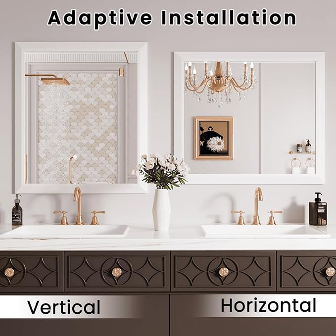 Amorho Bathroom Mirror, 30x36 Inch White Framed Bathroom Mirrors for Over Sink, Wall-Mounted Mirrors for Bedroom, Living Room, Entryway(Horizontal/Vertical).
