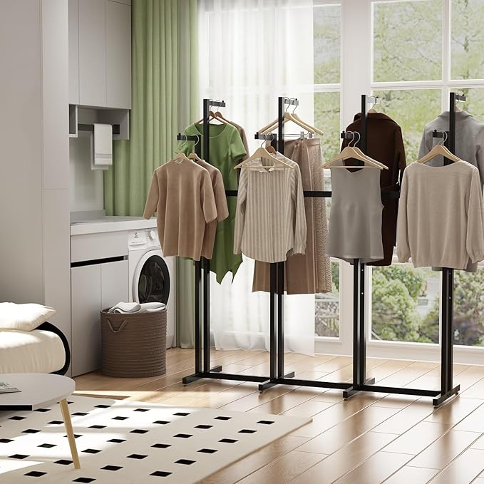 Black Clothing Racks with 8 Arms, Metal Clothing Racks for Hanging Clothes, Freestanding Garment Rack Heavy Duty, 46" to 63" Adjustable Height Retail Clothing Rack for Boutiques Display