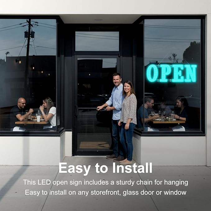 Large LED Open Signs for buiness with 13 Scene Modes, 30" x 10" Unique Design Ice Blue Open Sign for Business Hour Open Sign for Window Stores Retail and Restaurant