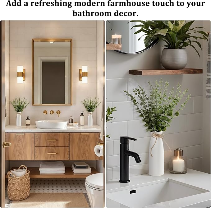 19" Fake Plants with Vase,40 Faux Eucalyptus Stems 2 White Ceramic Vases Realistic Artificial Plants indoor Artificial Greenery Stems in Vases for Centerpieces Bathroom Bedroom Modern Farmhouse Decor