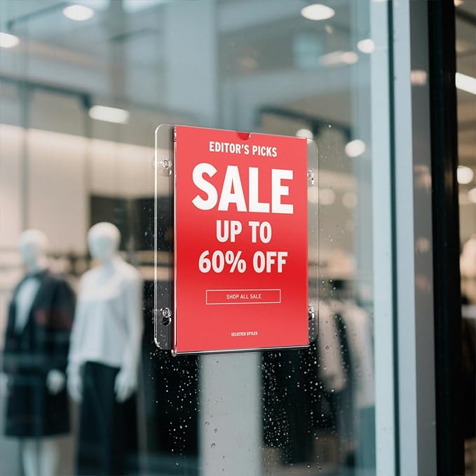 NIUBEE Acrylic Window Sign Holder with Suction Cups 8.5 X 11, Clear Acrylic Frames Glass Door Mount, Displaying Flyers, Notices and Menus, for Office, Store, Home, Restaurant (2 Pack)