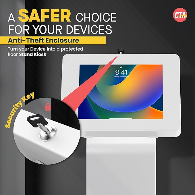 Locking Floor Stand – CTA Premium Locking Support Base Kiosk with Steel Body and Heavy-Duty Locking Enclosure with Keys for iPad Pro 13-inch (M4), iPad Pro 12.9-inch, iPad Air 13-Inch (M3 / M2)