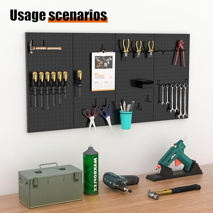 4 PCS - 12" W x 24" H x 0.78" D Metal Pegboard Wall Organizer, Compatible with All 1/8" and 1/4" Hooks, Suitable for Wall Home, Garage Tool Storage, Office Organization, Craft Room, Kitchen
