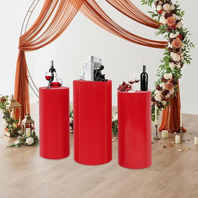 Eapmic Pedestal Stands for Party, Cake Pedestal Stand, Dessert Table Display Plinth Pillars, Sculpture Display Column Decoration Cube for Wedding Birthday (Red, Cylinder-3Pcs(27.56"+26"+23.62"))