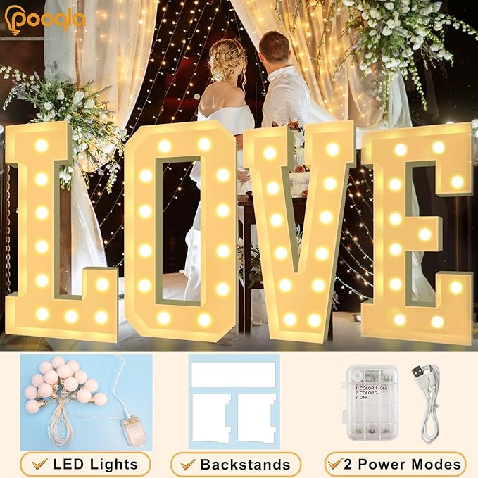 Pooqla 4 FT Marquee Light Up Letters, Cool White and Warm White Marquee Letter 4 Feet Tall, Giant LED Sign Big Mosaic Letter D for Balloons Birthday Party Anniversary Wedding Decorations