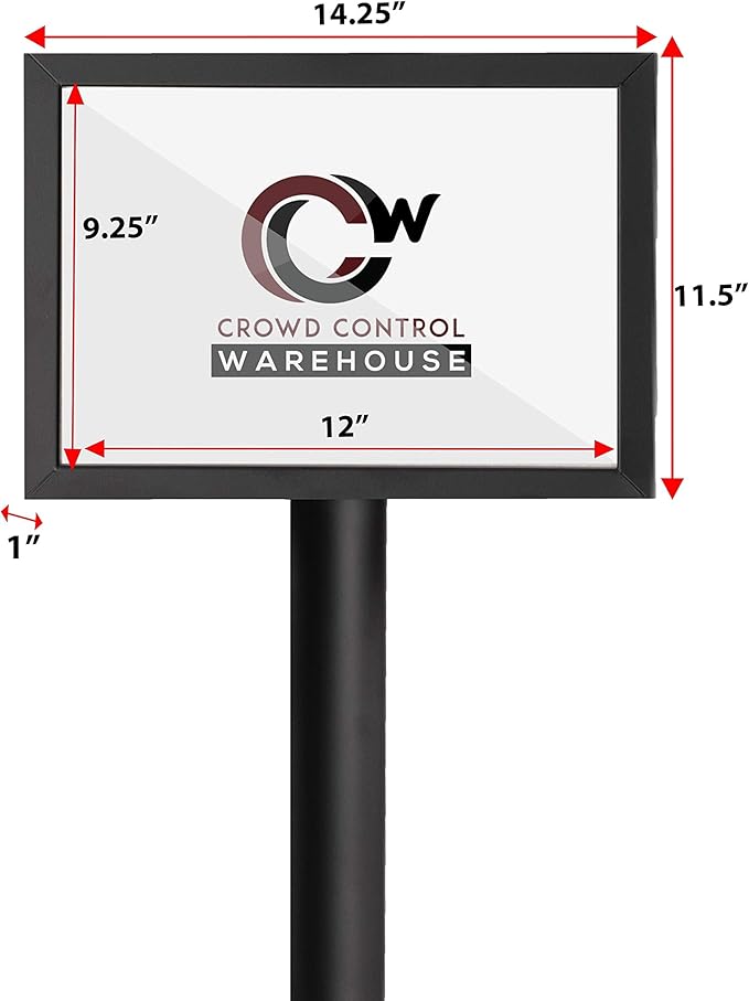 Crowd Control Warehouse Pedestal Standing Floor Sign Frame with Sloped Base, 11 x 14 Inch Horizontal, Polished Brass