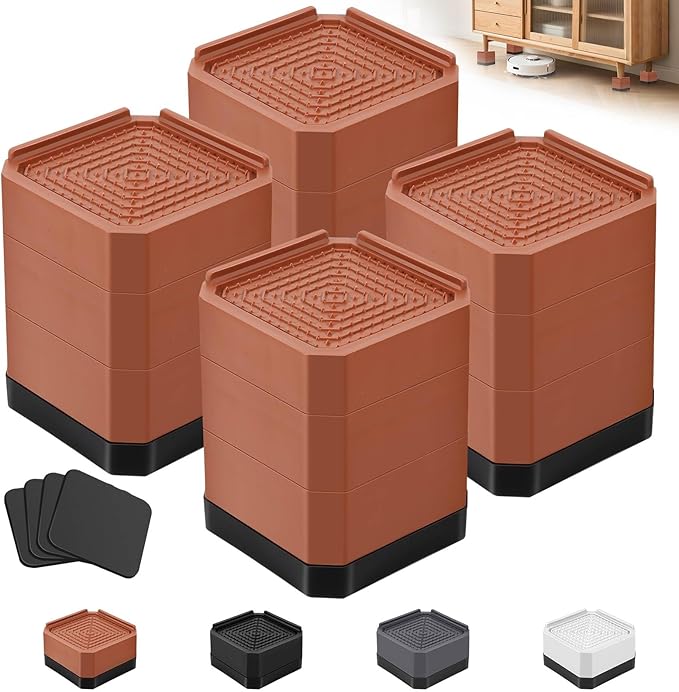 Furniture Risers Bed Risers - Rectangular Adjustable Block Riser for Raising 1.5-3 In. & 4.3 In. Beds, Tables, Sofas, Refrigerators, Washers - Up to 4,000 Pounds (Brown, Three Layers 4.3inches)