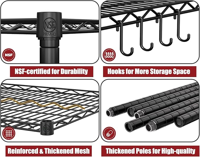 PrimeZone 3 Packs 55.5" W x 24" D x 80" H Heavy Duty Wire Storage Shelves with Wheels, 4 Tier Adjustable NSF Certified Garage Shelving Unit, Rolling Metal Organizer Shelf Rack for Warehouse, Pantry