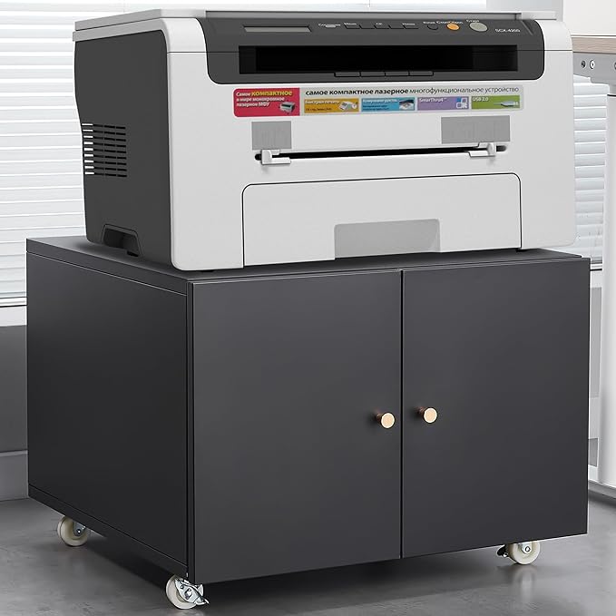 Print Mobile Printer Stand, Rolling Filing Cabinet, Lateral Office Filing Cabinet fits A4 or Letter Size for Home Office (Black, H17.72)