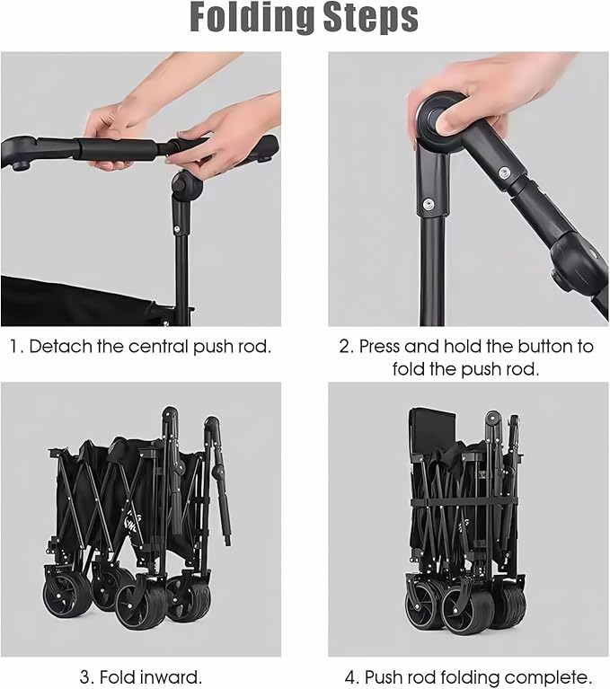 Camper Wagon Push Handle Attachment - Foldable Garden Carts Replacement for Outdoor Grocery Trolley, Not Include Cart
