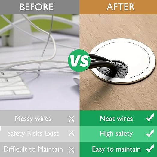 2 Pcs Desk Grommet 2-3/8" / 60 mm, Desk Cord Hole Cover, Cable Grommet ABS Plastic, Desk Hole Grommet for Home & Office Pc, Detachable Cable Cord Organizer-Silver Sand