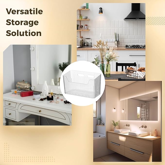 4 Pcs Plastic Wall Mount Organizer Bins - Self Adhesive Inside Cabinet Door Storage for Cosmetics Toiletries, Wall Organization Containers for Kitchen Bathroom Office, 7.9 x 3.5 x 5.7 in