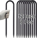 VVOKGO Trampoline Stakes 12 Inches Anchors High Wind Heavy Duty, 8-Pack U Shaped Tie Down Anchor Kit for Ground, Camping Tent, Soccer Net, Swing Set, Black