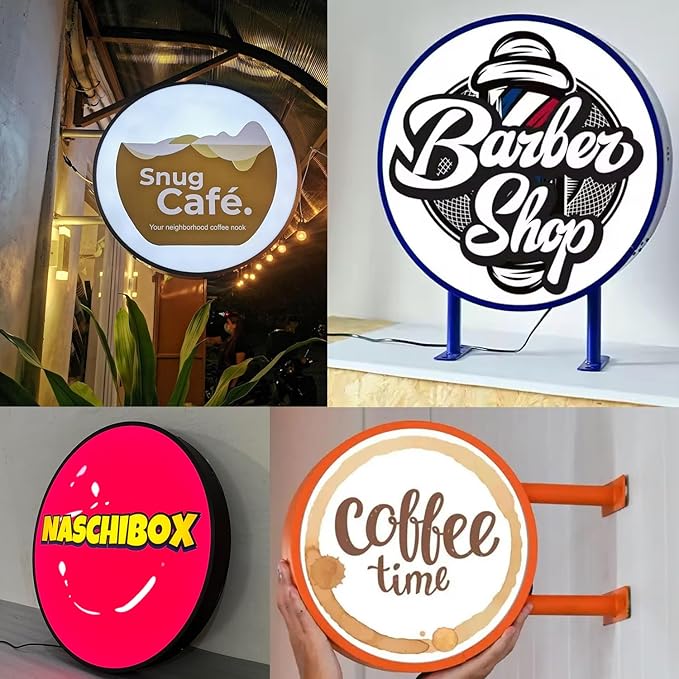 Custom LED Double Sided Light Box, Personalized Round LED Signs Outdoor Lightbox, Illuminated Billboard Advertising Light Box for Business, Cafe, Bar, Hotel Logo Sign(Round)