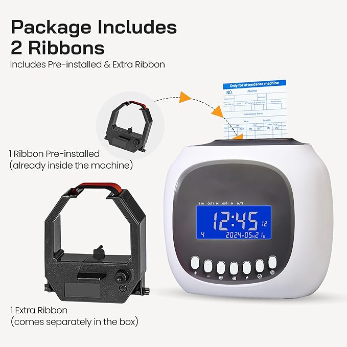 Time Clock with Passcode, Auto-Align Time Card Machine, 6 Punches per Day | Time Clock Punch Machine with 100 Time Cards, 2 Ink Ribbons(1 Inside) and 1 Rack