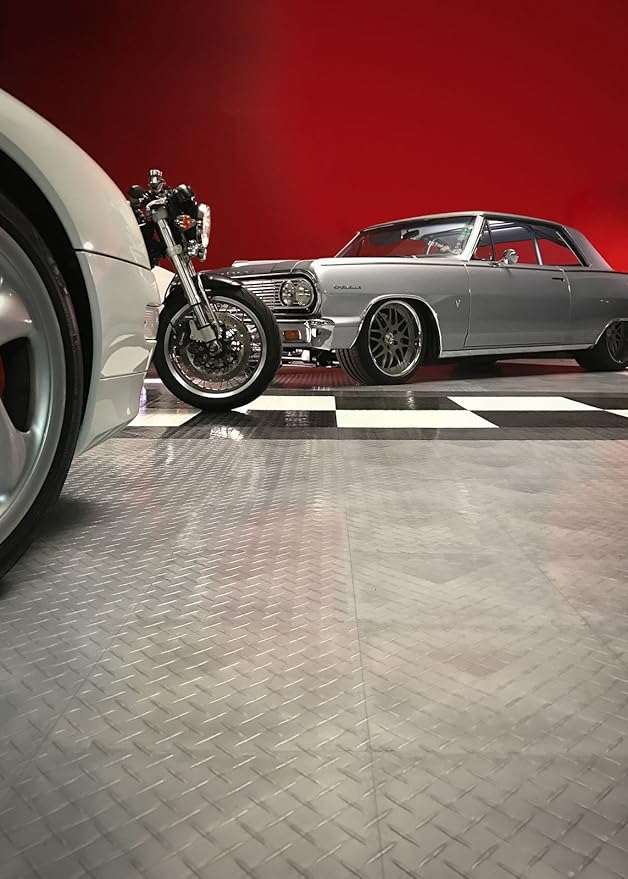 Big Floors RaceDeck Diamond Plate Design, Durable Interlocking Modular Garage Flooring Tile (Graphite, 48 Pack of 12 x 12" Tiles)
