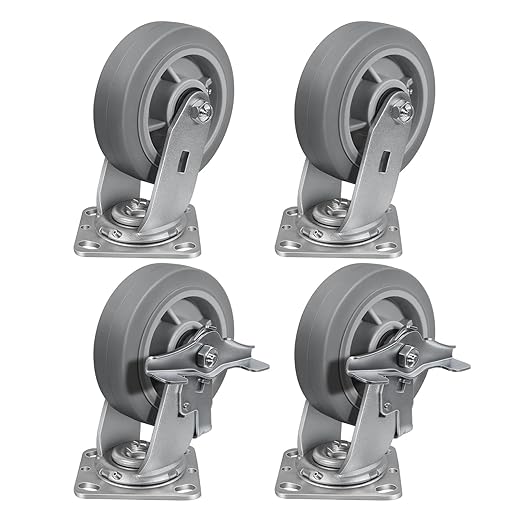 6'' × 2'' Caster Wheels, Heavy Duty Industrial Casters Set of 4 Rubber Wheels, Load 3600lbs Capacity, Swivel Caster for Cart Dolly Toolbox (2 Brake & 2 Swivel)