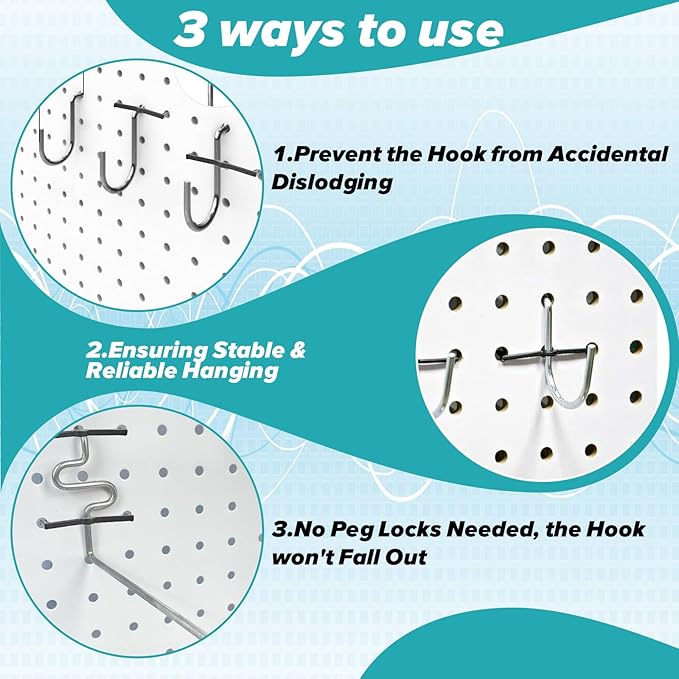Pegboard Clips, 50PCS Pegboard Hook Locks, Hook Keeper, Peg Board Clips, Locking Pegboards Hooks, Peg Board Holders for 1/4" & 1/8" Pegboards