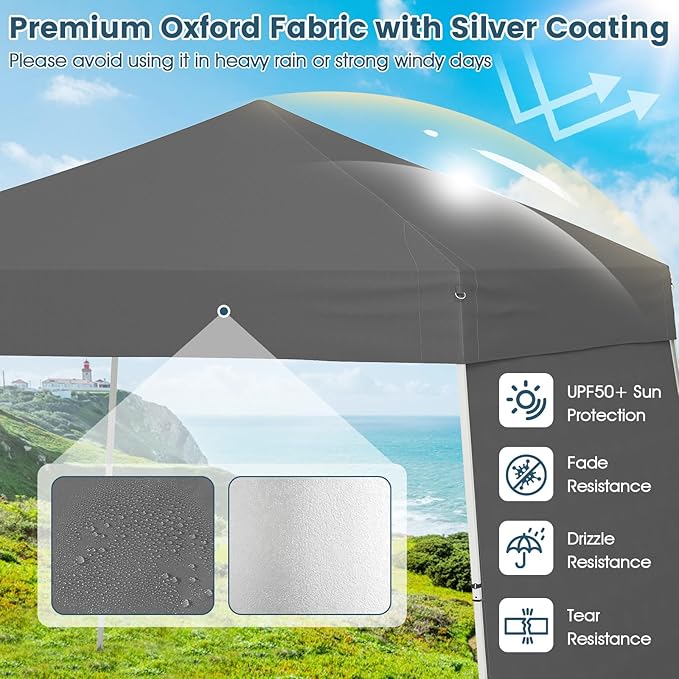 Tangkula 10x9.2 Ft Pop up Canopy with Sidewalls, UPF50+ Outdoor Tent with 8 Stakes, 4 Wind Ropes, Carry Bag, Portable Canopy Tent with Awnings for Camping, Patio, Market