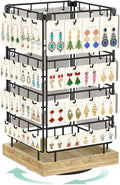 EsLuker.ly Rotating Earring Display Holder Stand for Vendors Events Selling, Large Capacity 64 Hooks Jewelry Rack with Wooden Base for Earring Card Sales, Enhances Retail Display Visibility