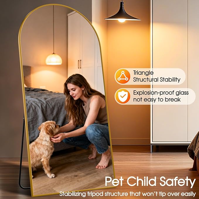 81"x41"Floor Mirror Full Length,Arched Full Length Mirror with Stand,Full Body Mirror,Hanging or Large Leaning for Bedroom Living Room Gold
