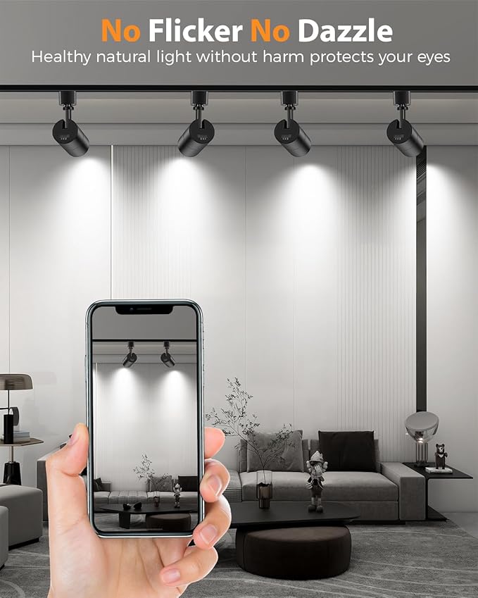 VANoopee 3-Color Zoomable 10W LED Track Lighting Heads H Type Track Light Heads Dimmable Bright Ceiling Spotlight Fixtures Accent Art, 3000K 4000K 5000K Adjustable, CRI90+ 15°-60° 1000lm Black 6 Pack