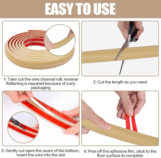 Floor Cord Cover Self Adhesive Cord Hider,10FT Cable Management, Extension Strip Protector for Wires, Prevent Cable Trips for Offices, Gyms, Exhibitions Cavity:0.39"(W) x0.27(H) WoodLightyellow